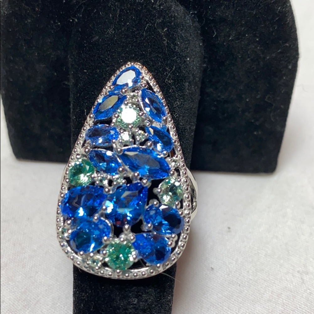 Lab Created Blue Spinel & Green Spinel Ring - Picture 3 of 12
